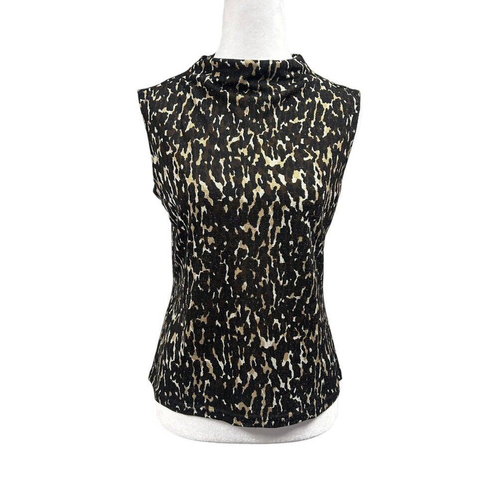 Sarah B Studio Textured Animal Print Sabrina High Neck Tank Blouse Sz M